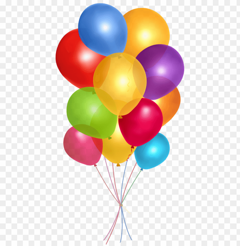 Colorful balloons in various shades floating together PNG