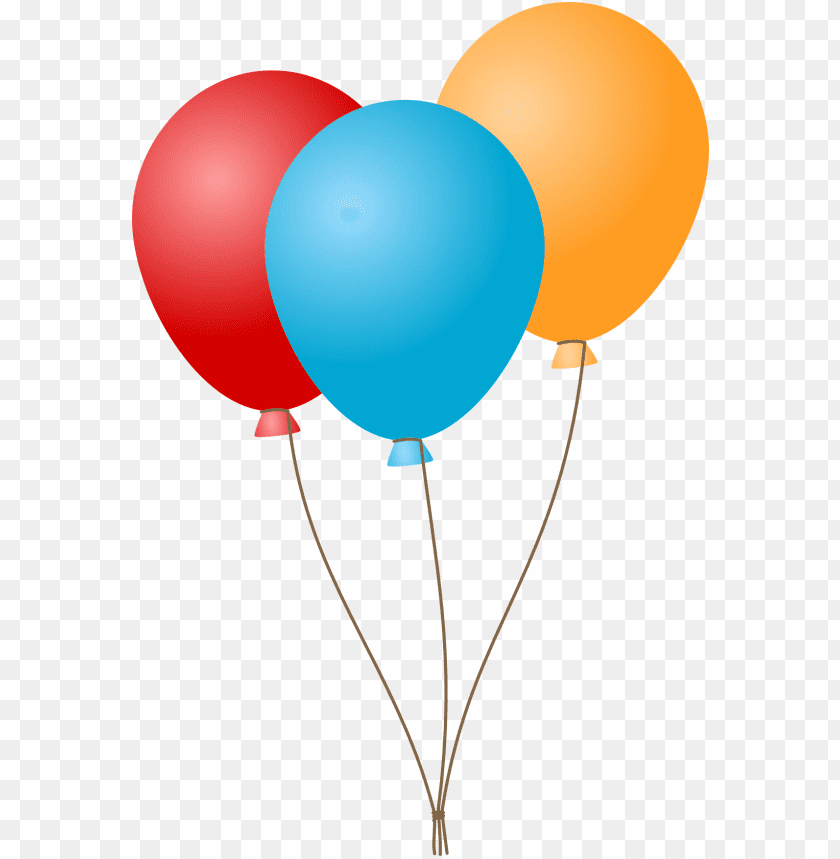 Three colorful balloons: red, blue, and orange, floating together PNG