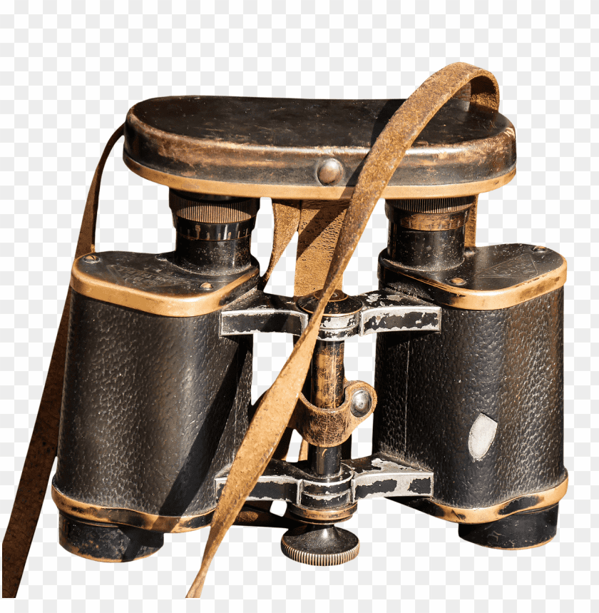 Vintage binoculars with leather strap on a transparent background PNG