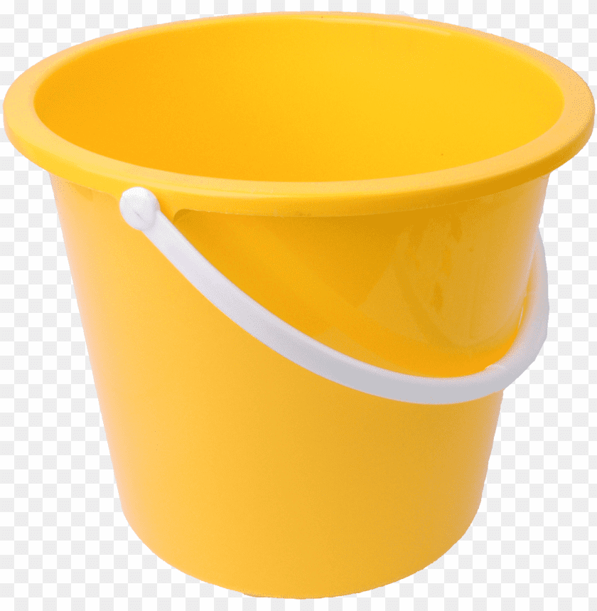 Bright yellow plastic bucket with a white handle PNG