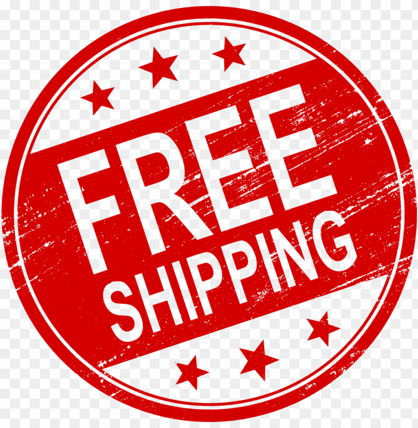 Red stamp with text 'FREE SHIPPING' and five stars around it PNG