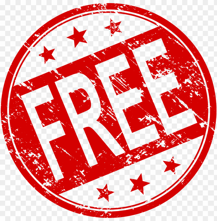 Red seal with the word 'FREE' in bold and stars around it PNG