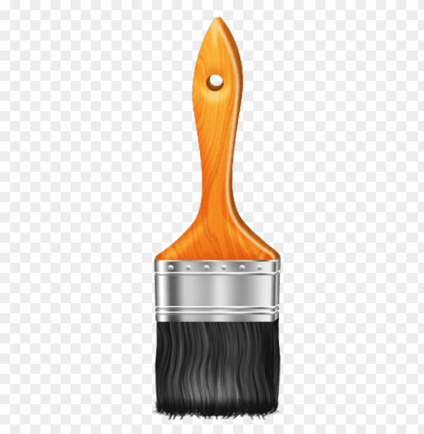 Wooden handle paintbrush with black bristles and metal ferrule PNG