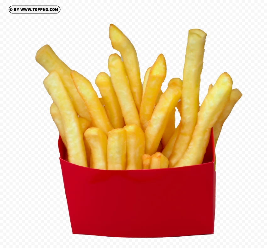 French Fries In Red Kraft Box With PNG Transparent Background