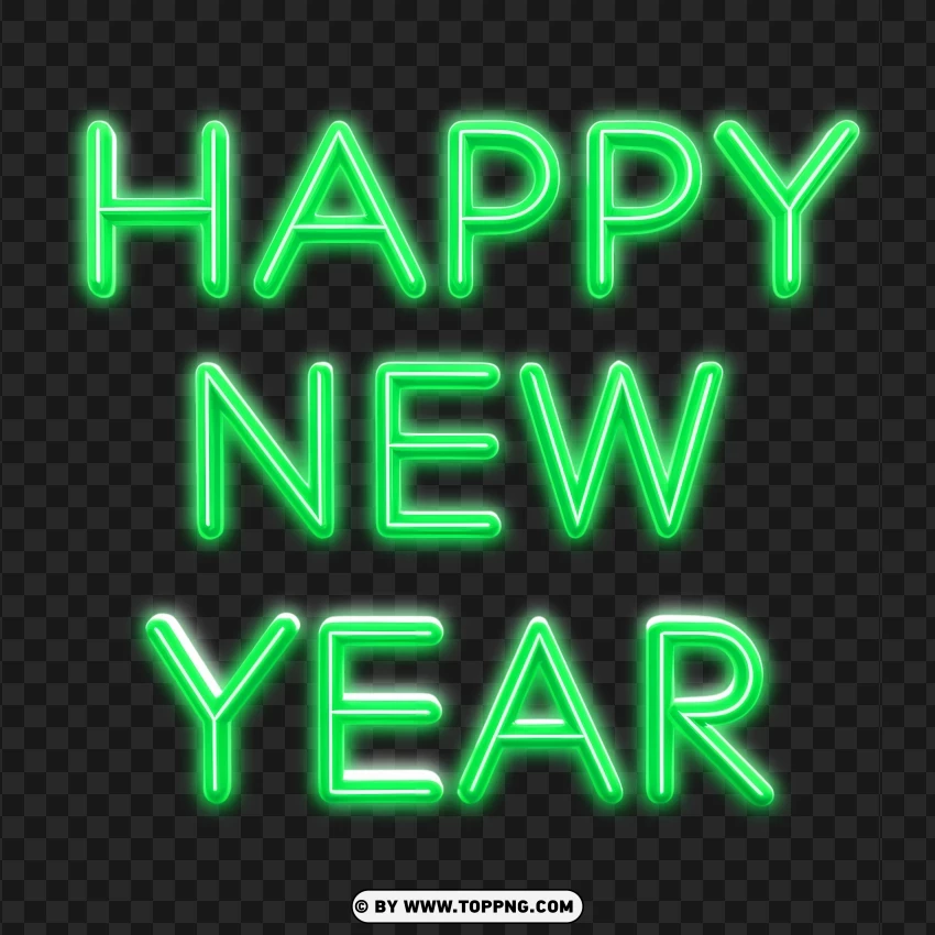 Fresh Green Neon Vertical Happy New Year Lettering PNG Transparent Background