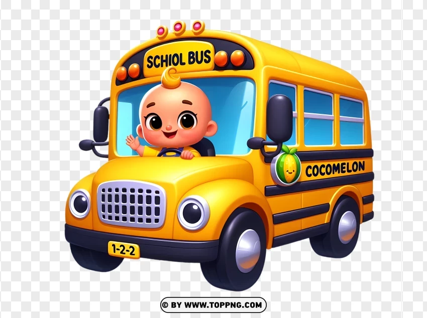 Friendly Yellow School Bus From Cocomelon PNG Transparent Background