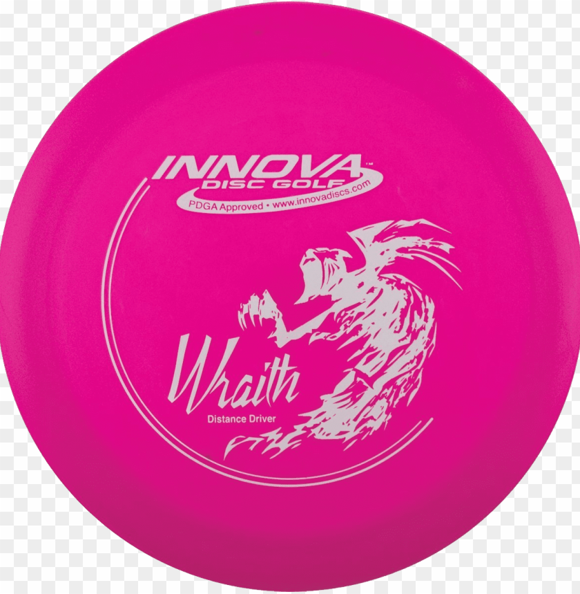 Pink Innova Wraith disc golf driver with logo and graphic design