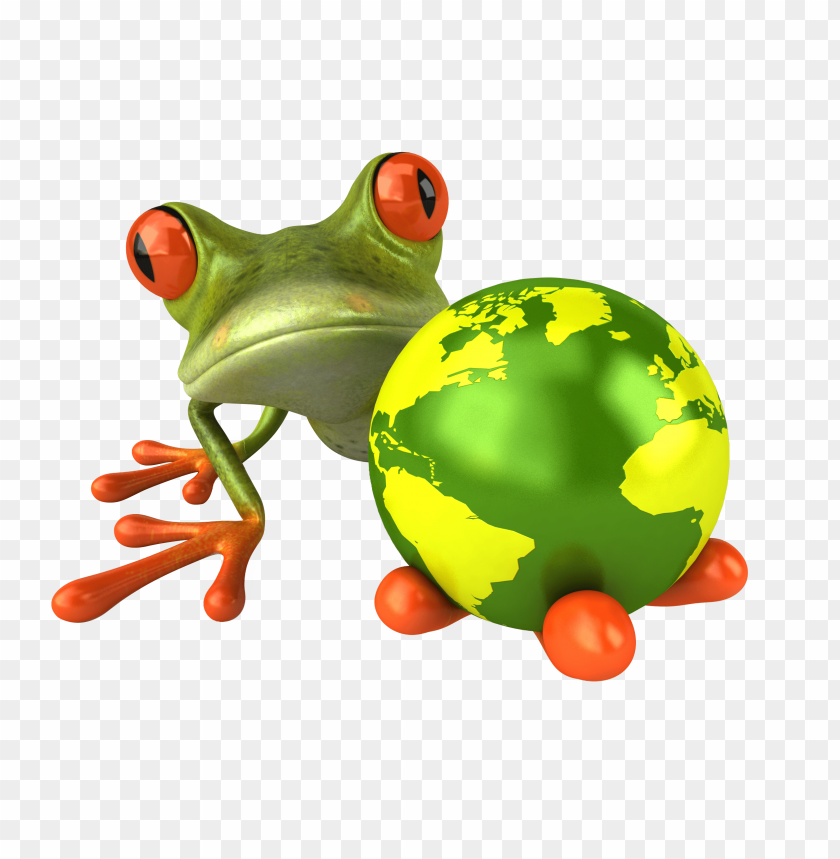 A colorful frog holding a green globe, symbolizing nature and environment PNG