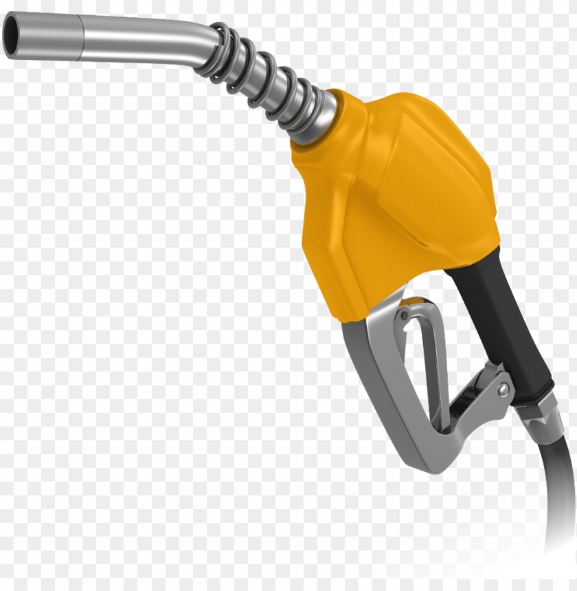 Yellow fuel nozzle on a transparent background for fuel station graphics.