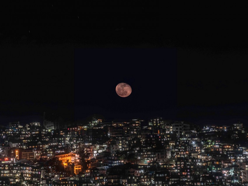 Full Moon Night City Moon Night Darkness Background