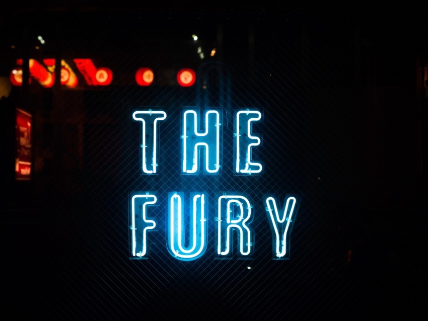 fury, neon, inscription, mesh, lights