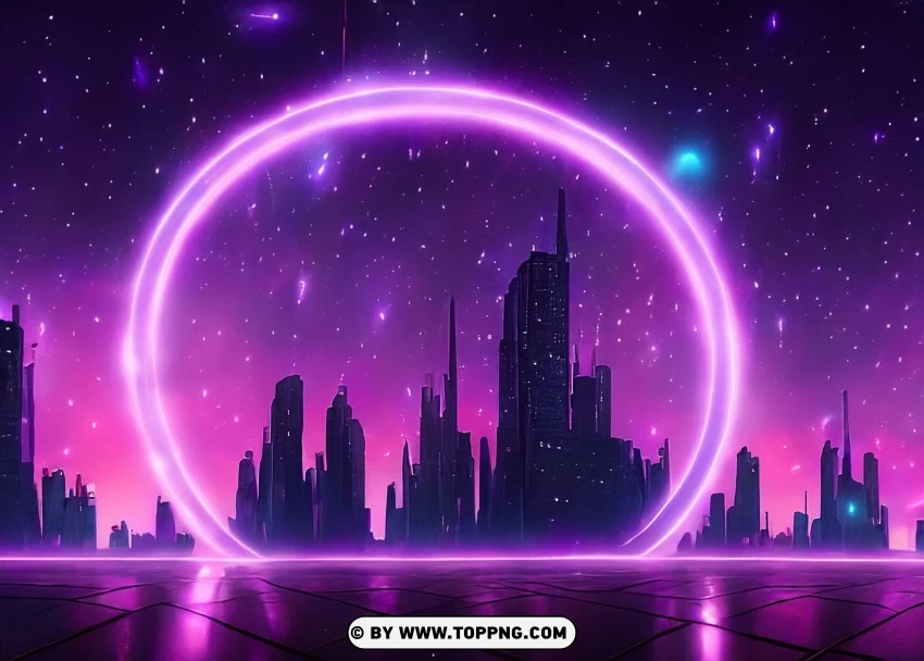 Futuristic Nighttime Vista With Purple Neon Halo Skyline Wallpaper Flare PNG Transparent Background