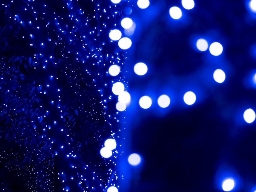 garland, glare, bokeh, blue, light, points