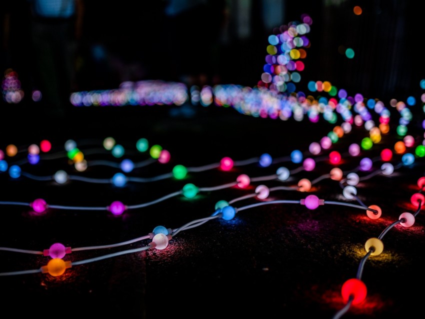 garland, light bulbs, colorful, light, dark