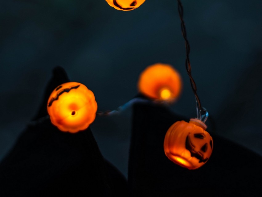 garland, pumpkin, halloween, lighting, light bulbs