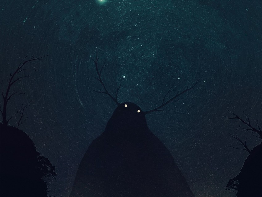 ghost, monster, silhouette, horns, starry sky, art