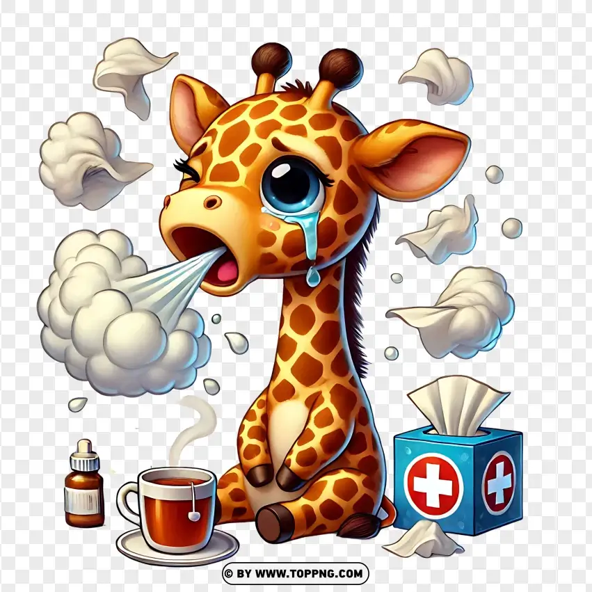 Giraffe With Medicine And Tissues PNG Transparent Background