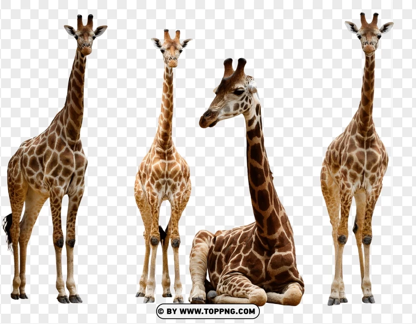 Group Of Giraffes Standing Together PNG Transparent Background