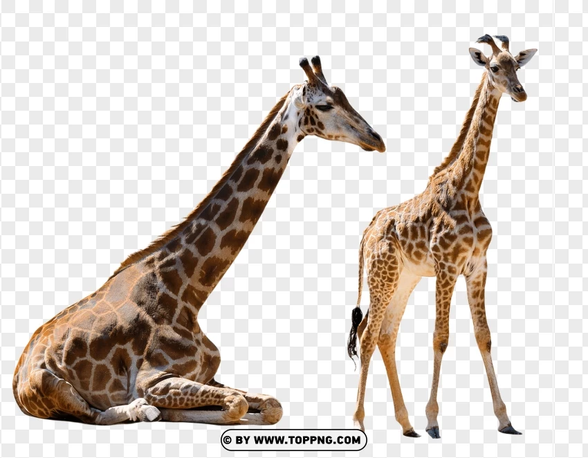 Set Of Giraffes Resting And Standing In Wildlife PNG Transparent Background