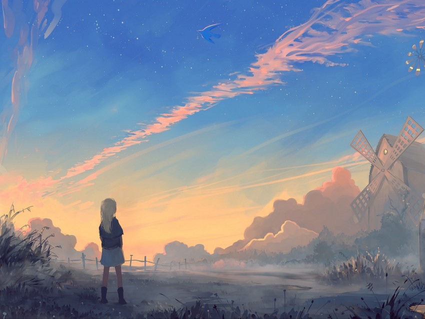 Girl Landscape Art Morning Sunrise Background