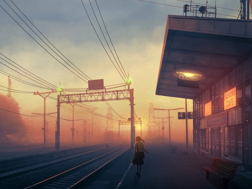 Girl Platform Railway Station Art Background