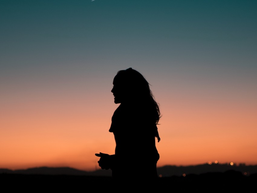 girl, silhouette, darkness, night