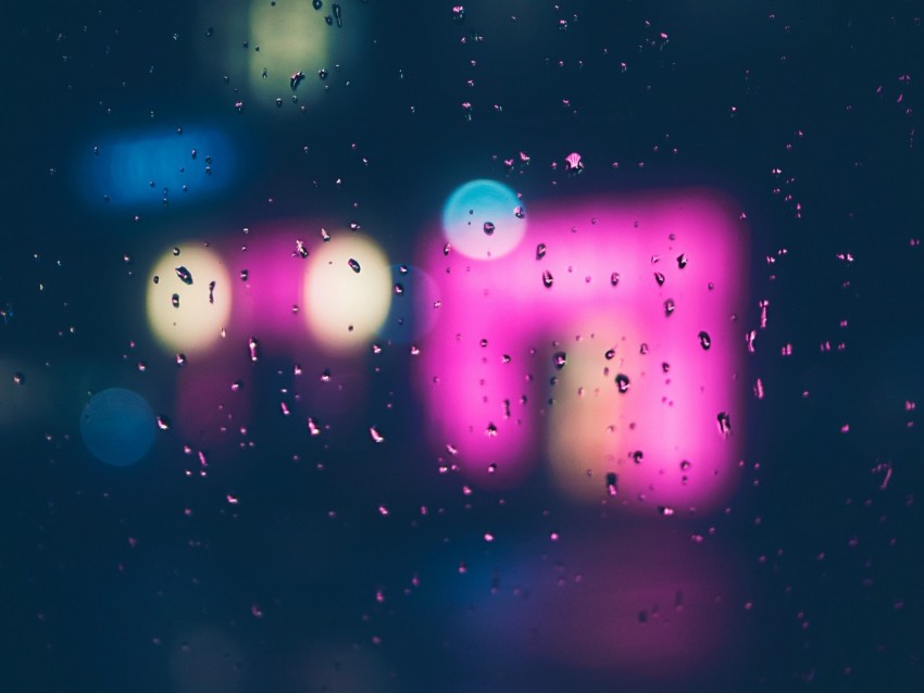 glass, drops, bokeh, glare, surface, blur