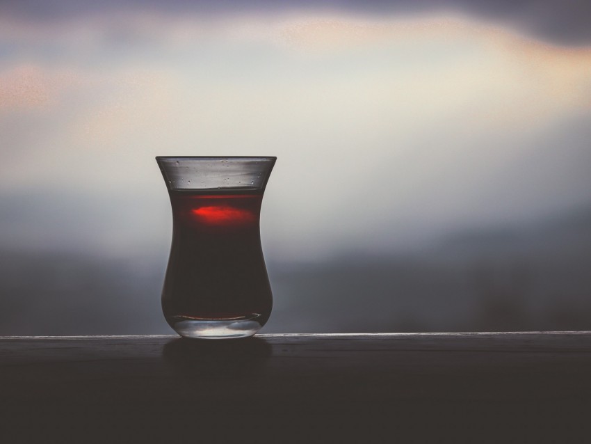 Glass Tea Dark Drink Blur Background