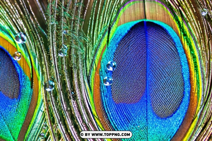 Glistening Water Drop On A Stunning Peacock Feather PNG Transparent Background