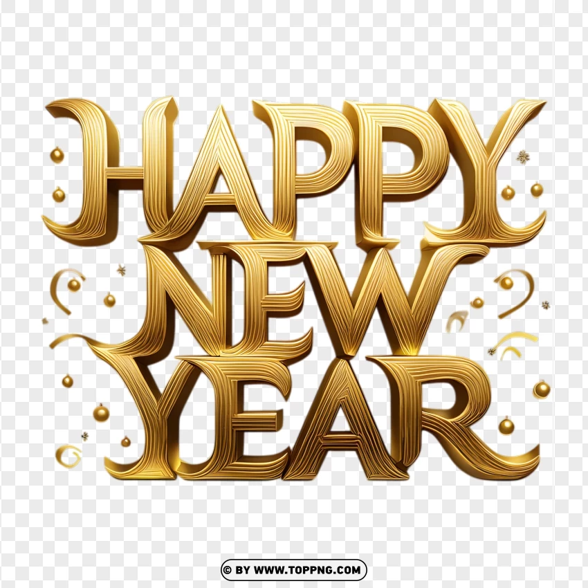 Glittery Gold Happy New Year Text For Celebrations PNG Transparent Background