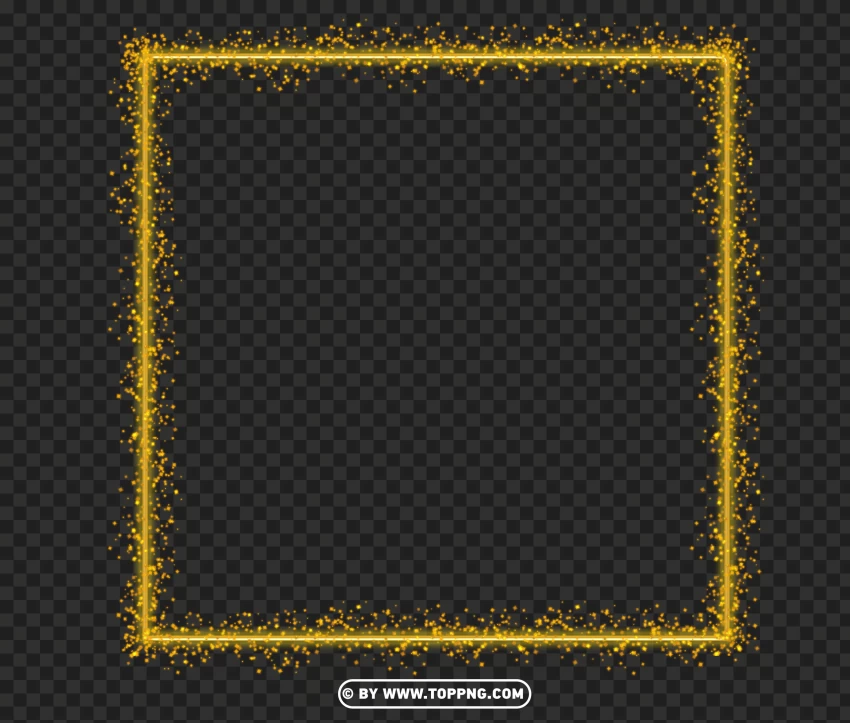 Glowing Gold Sparkle Square Frame Effect Image PNG Transparent Background