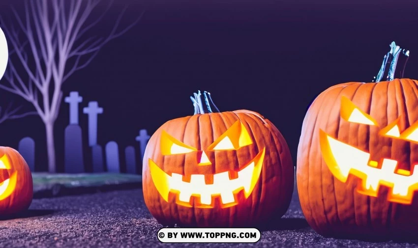 Glowing Pumpkins On Cemetery Grounds Hd Wallpaper PNG Transparent Background