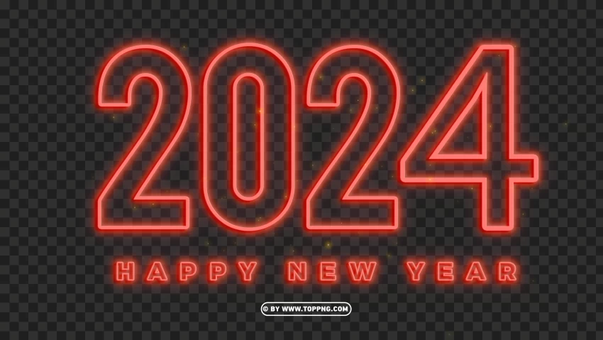 Glowing Red 2024 Neon Sign Image In Hd Quality PNG Transparent Background