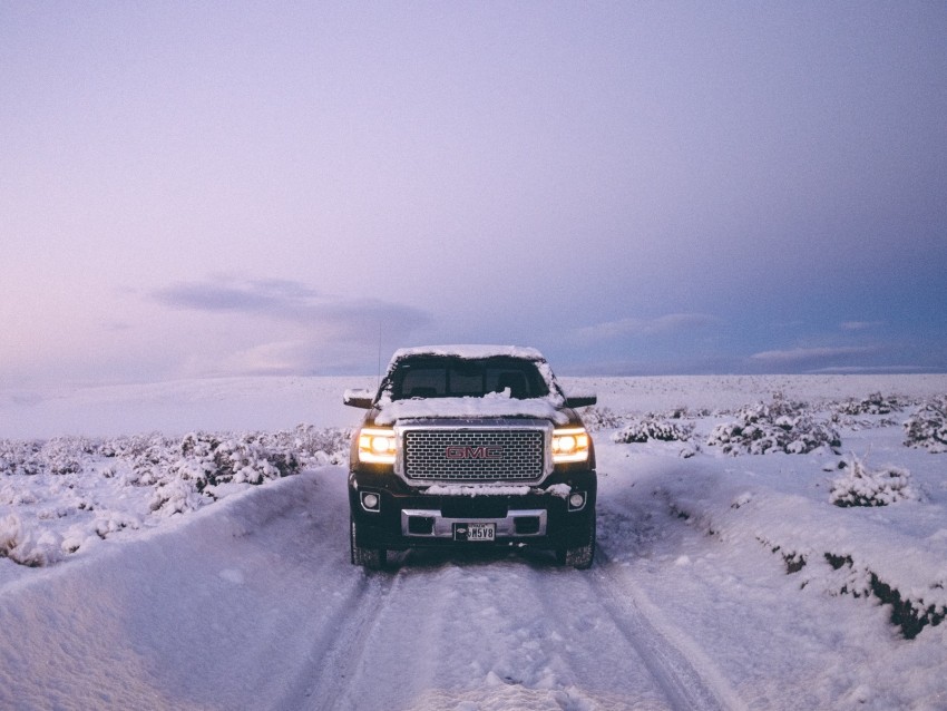 gmc sierra, gmc, pickup, suv, black, front view, snow