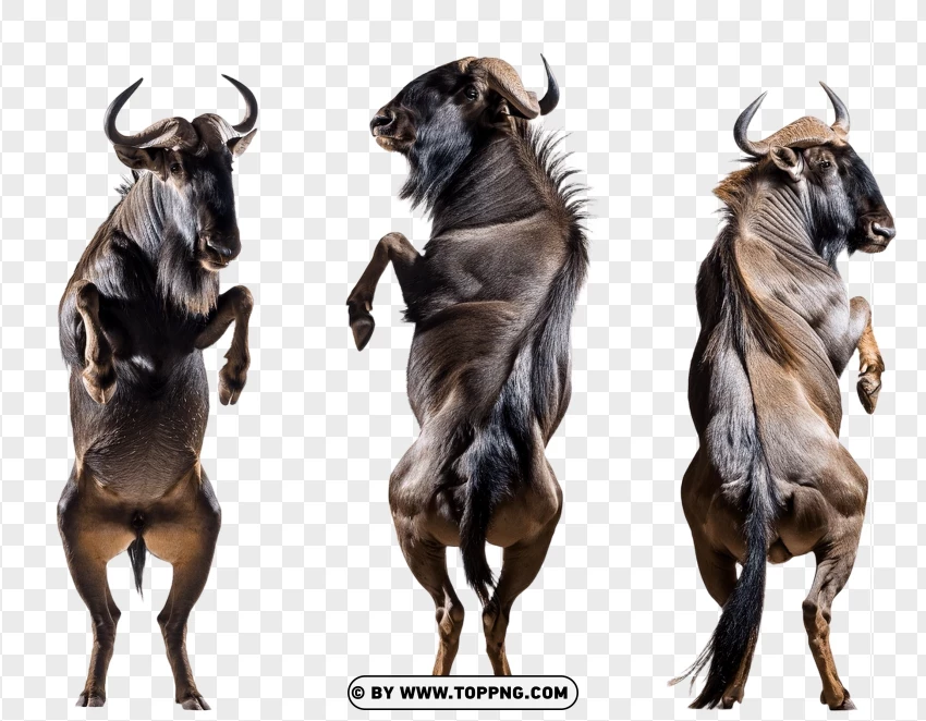 Set Of Two Gnus In Alert Wildlife Poses PNG Transparent Background