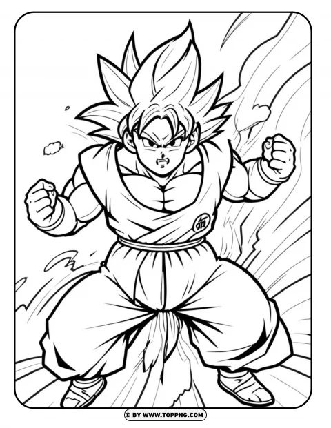 Goku Attack Detailed Coloring Page Free Download PNG Transparent Background