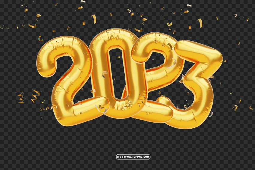 Gold 2023 Ballon With Confetti PNG Transparent Background