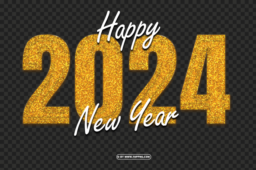 Gold 2024 Happy New Year Glitter Design PNG Transparent Background