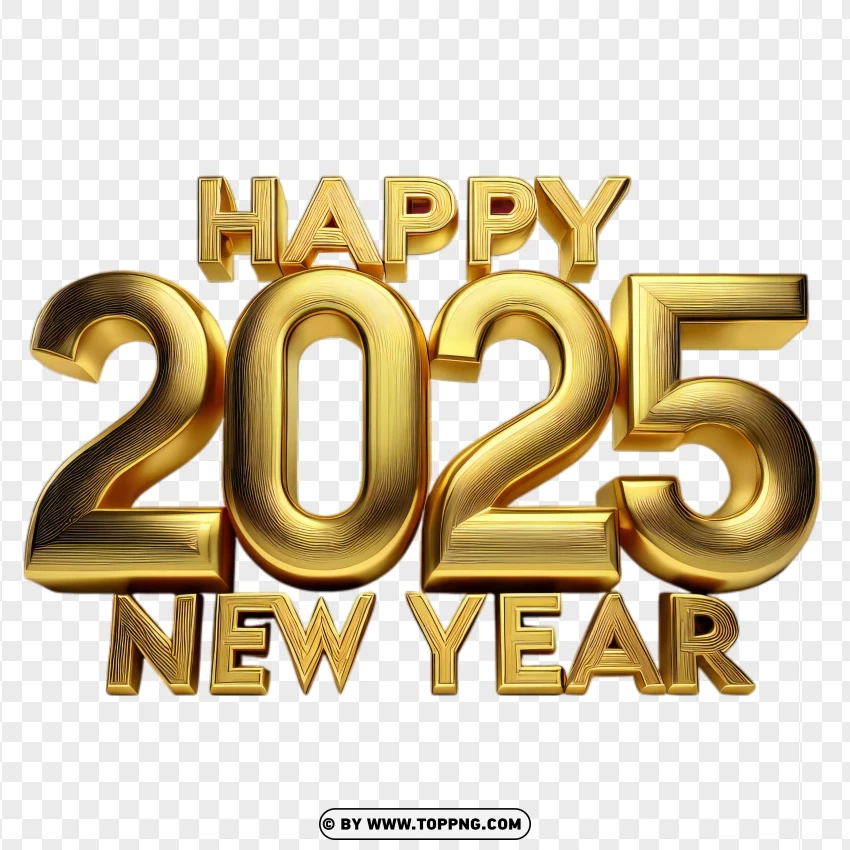 Gold 3d 2025 Design For Happy New Year Festivities PNG Transparent Background