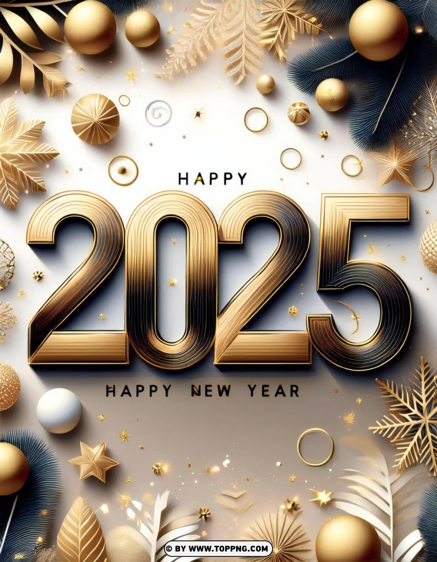 Gold And Black 2025 Happy New Year Cards Design PNG Transparent Background