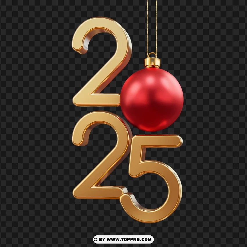 Gold And Red 2025 Christmas Baubles PNG Transparent Background