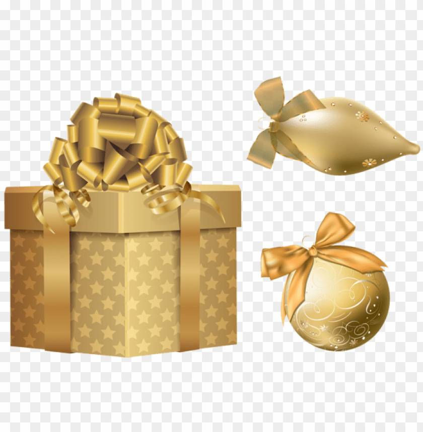 gold gift box, golden ribbon, decorative bow, Christmas ornament, festive packaging, holiday gift, shiny ball