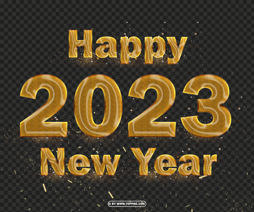 Gold Glitter 2023 Happy New Year Luxury Design PNG Transparent Background