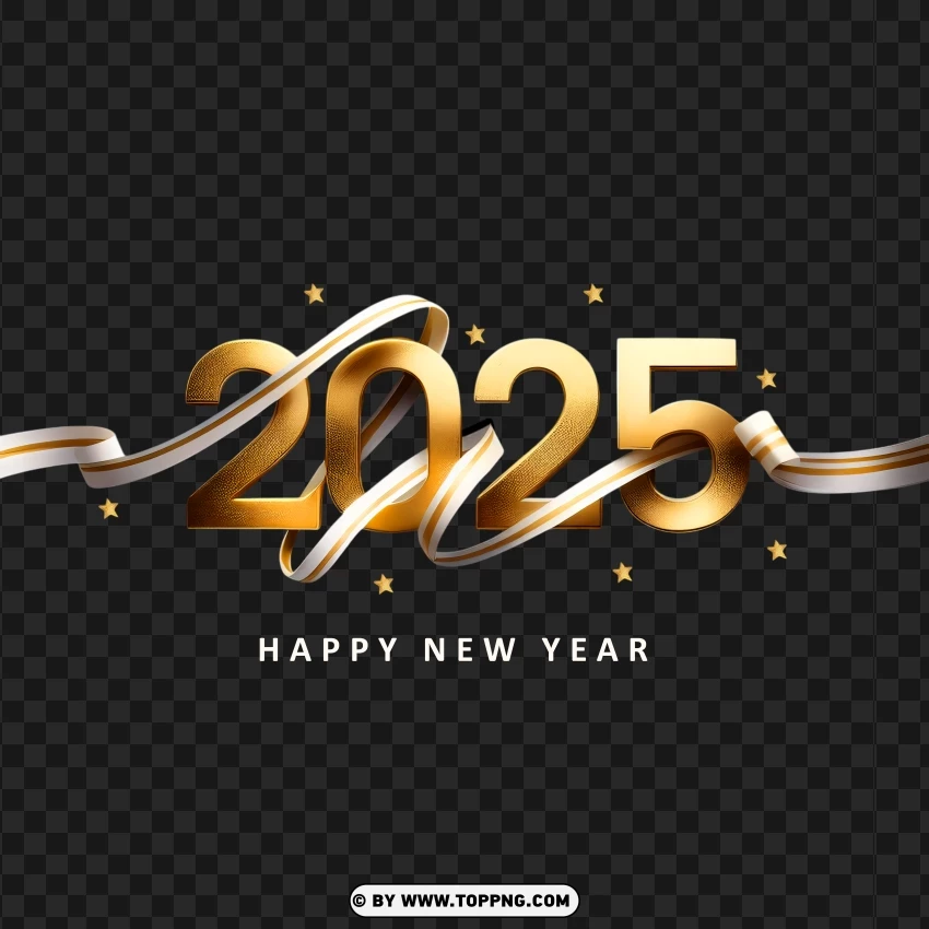 Gold White Luxury Design For 2025 Greetings PNG Transparent Background