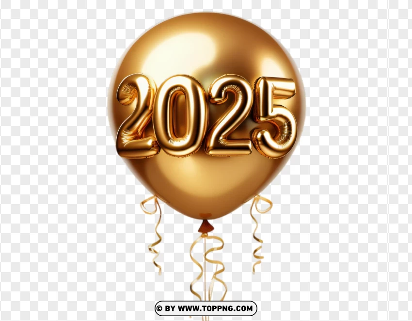 Golden 2025 Balloon Design Shiny Metallic Balloon With 3d Numbers For New Year Celebrations PNG Transparent Background