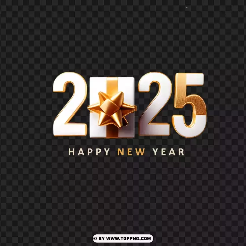 Golden 3d Happy 2025 With A Gift Box PNG Transparent Background