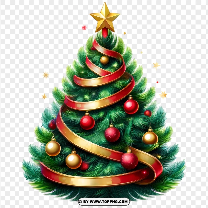 Golden And Red Decorated Christmas Tree Image PNG Transparent Background