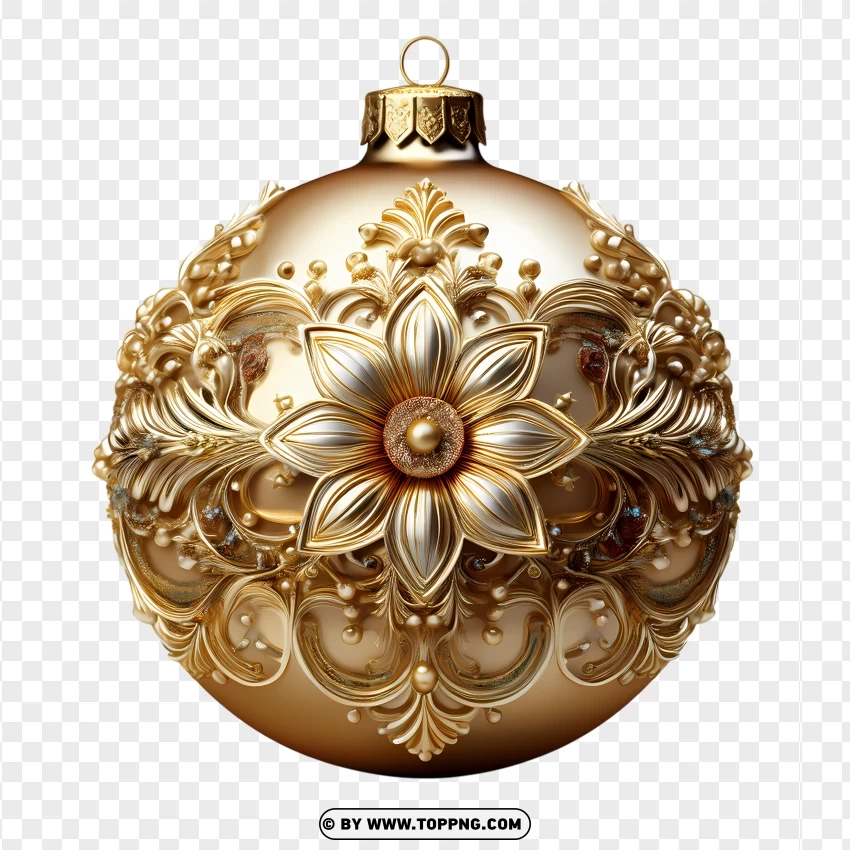 Golden Christmas Ornament With Intricate Design PNG Transparent Background