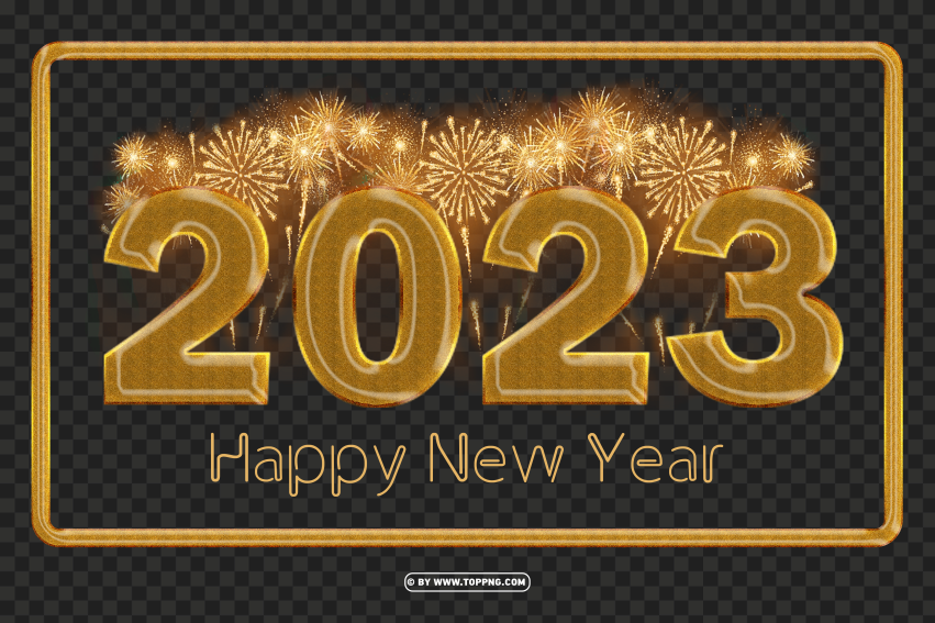 Golden Fireworks 2023 Card Design PNG Transparent Background