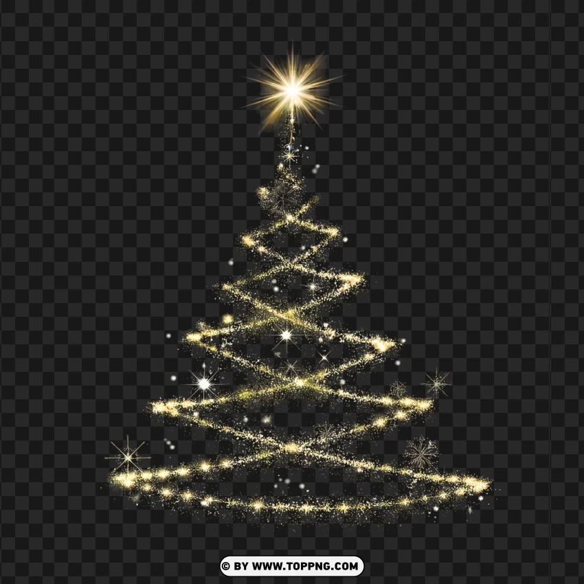 Golden Glittering Christmas Tree With Elegant Glow PNG Transparent Background